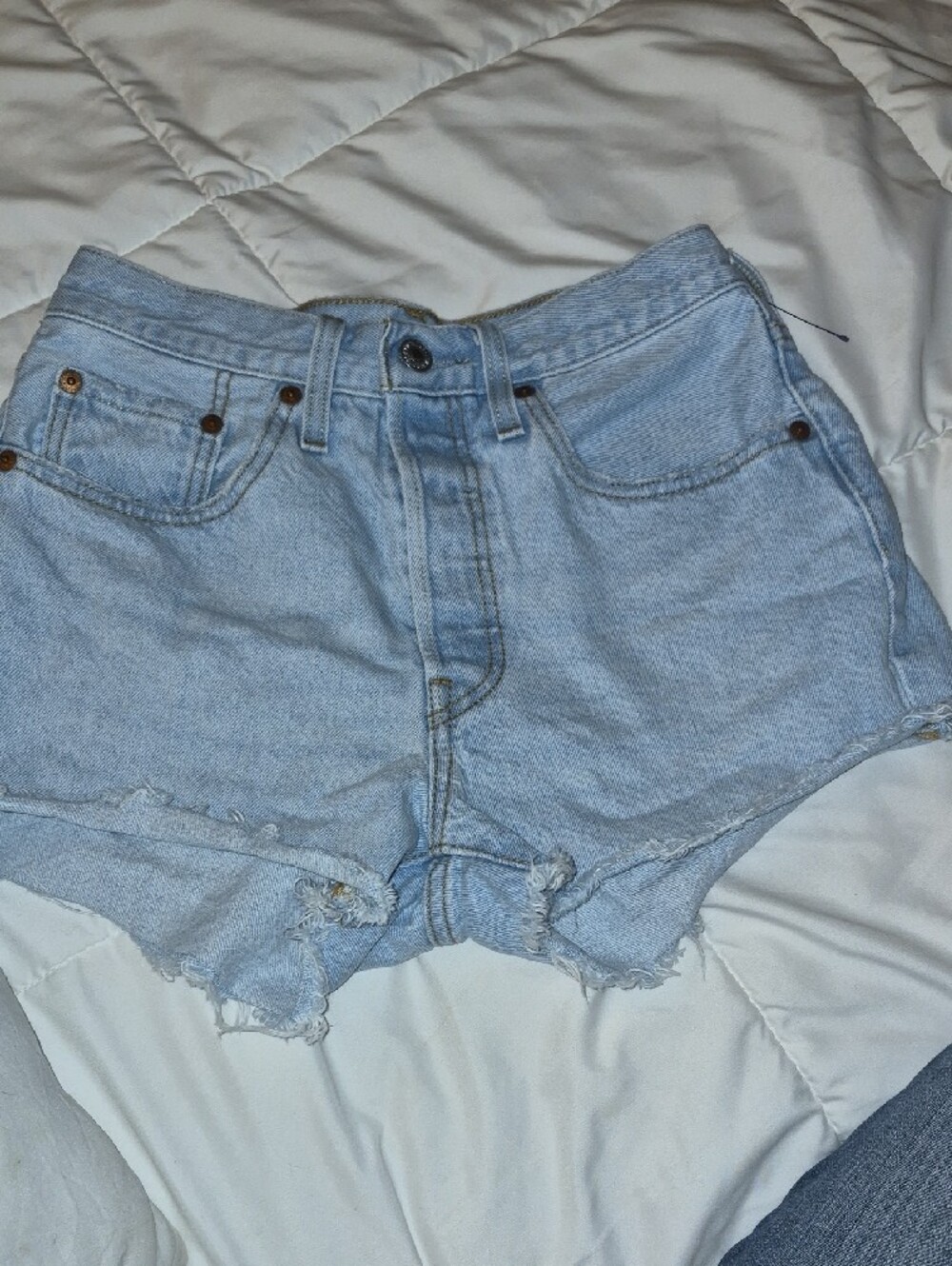 Levis-Light Blue Denim High-Waist Cutoff Shorts